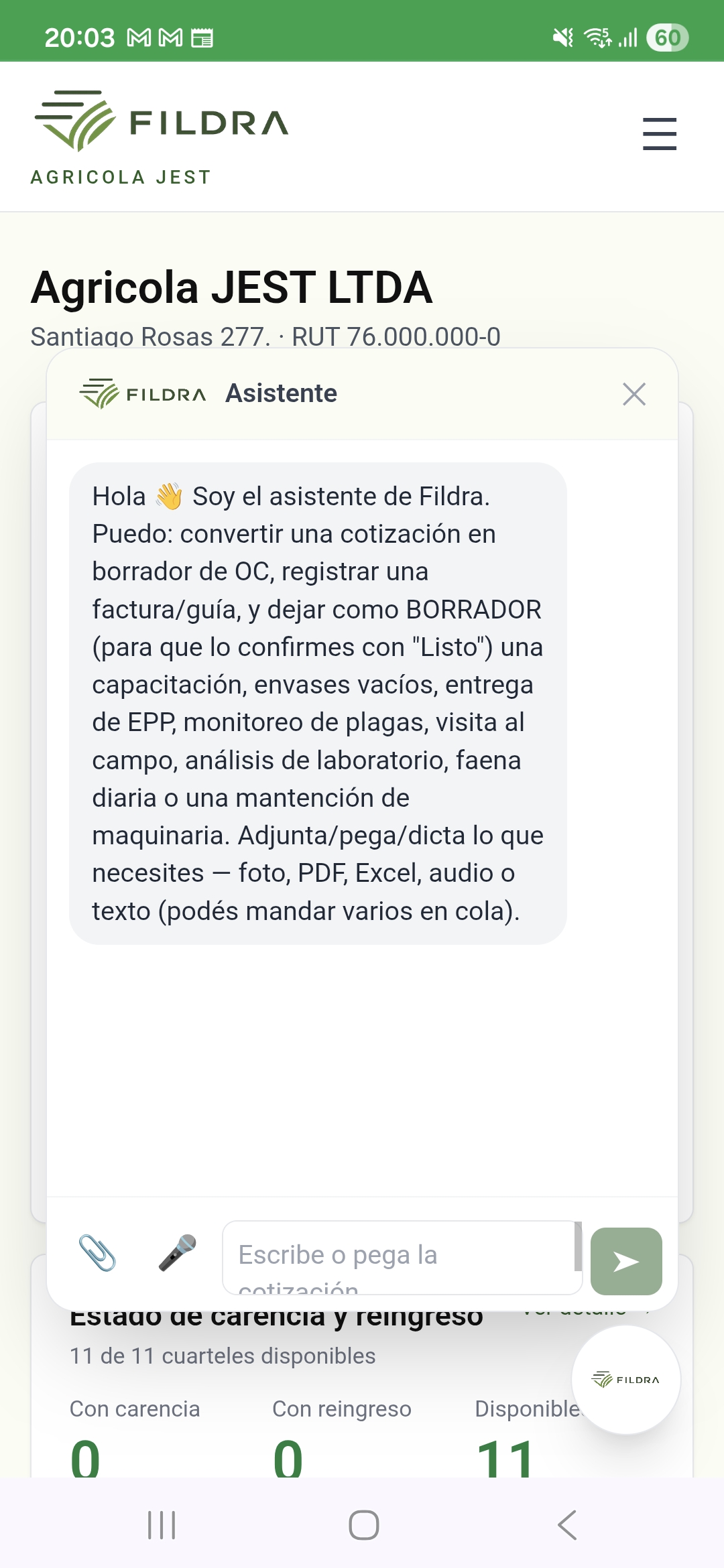 Asistente conversacional de Fildra